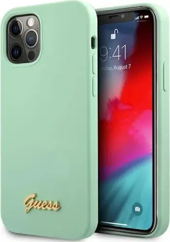 Mbështjellës Guess për iPhone 12 Pro Max 6.7", Silicone Vintage Gold Logo, Gjelbër