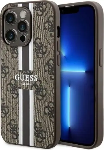 Mbështjellës Guess GCube Stripes MagSafe për iPhone 14 Pro Max 6.7", kafe
