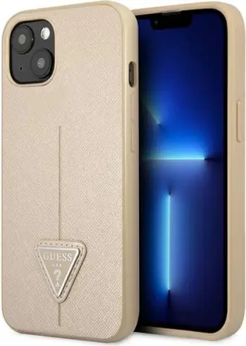 Mbështjellës Guess SaffianoTriangle Logo për iPhone 14 6.1", argjendtë