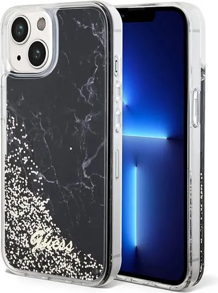 Mbështjellës Guess Liquid Glitter Marble për iPhone 14, i zi - 1