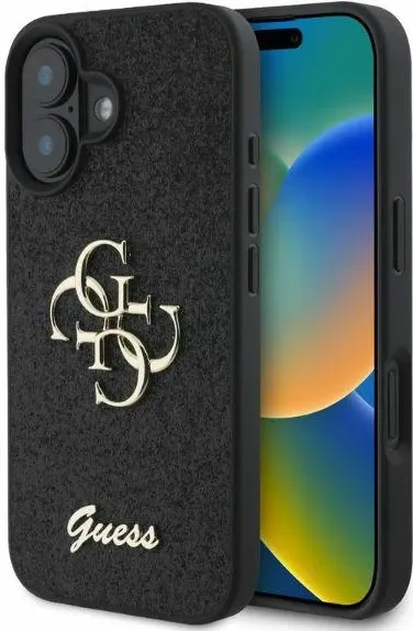 Mbështjellës Guess Fixed Glitter Big 4G për iPhone 16, i zi - 1