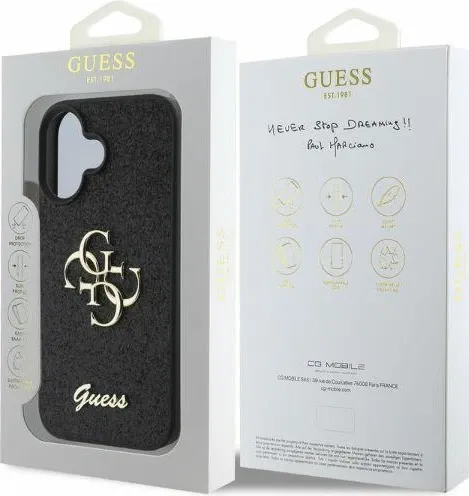 Mbështjellës Guess Fixed Glitter Big 4G për iPhone 16, i zi - 5