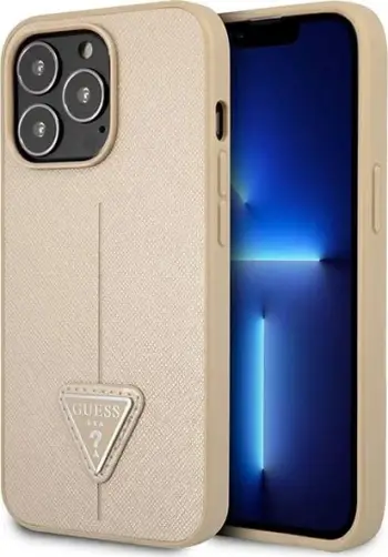 Mbështjellës Guess SaffianoTriangle Logo për iPhone 14 Pro 6.1", argjend