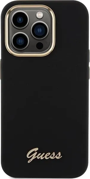 Mbështjellës Guess Silicone Script Metal Logo & Frame për iPhone 15 Pro Max, i zi - 2