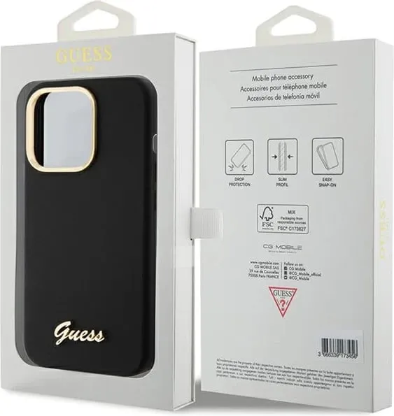 Mbështjellës Guess Silicone Script Metal Logo & Frame për iPhone 15 Pro Max, i zi - 3