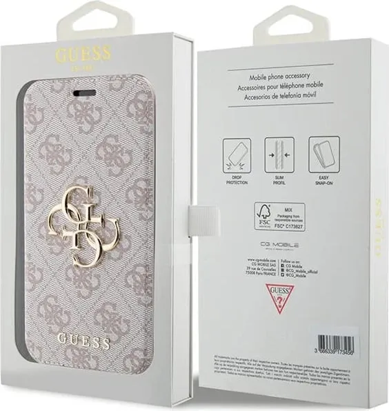 Mbështjellës Guess 4G Big Metal Logo për iPhone 15 Pro, Rozë - 4