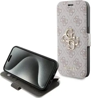 Mbështjellës Guess 4G Big Metal Logo për iPhone 15 Pro, Rozë