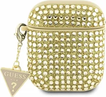 Mbështjellës Guess Rhinestone Triangle për AirPods 1/2, TPU, i zi