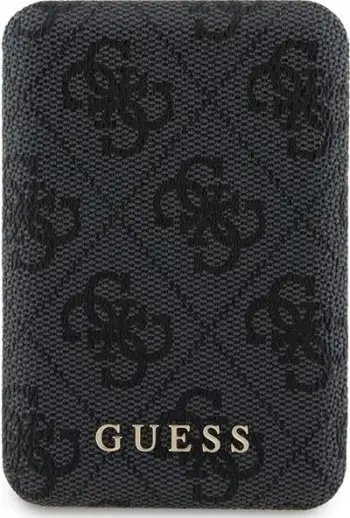 Powerbank Guess GUPB5FP4EMGK 5000mAh, 15W, MagSafe, 4G Leather Metal Logo, e zezë