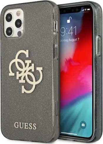 Mbështjellës Guess GUHCP12LPCUGL4GBK për iPhone 12 Pro Max 6.7", i fortë, Glitter 4G Big Logo, i zi