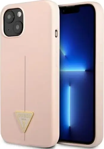 Mbështjellës Guess GUHCP13SPSATPP për iPhone 13 mini, Saffiano Triangle, rozë