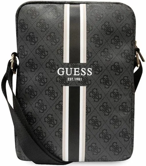 Çantë tablet Guess 4G Stripes, 10", e zezë, me rrip - 1