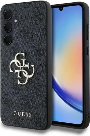 Mbështjellës Guess 4G Metal Gold Logo për Samsung Galaxy A35, i zi