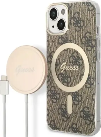 Set mbështjellës Guess GUBPP14MH4EACSW me karikues wireless për iPhone 14 Plus 6.7", kafe