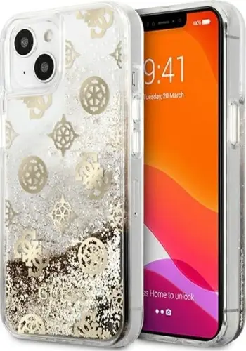 Mbështjellës Guess Peony Liquid Glitter për iPhone 13 mini 5.4", Rozë