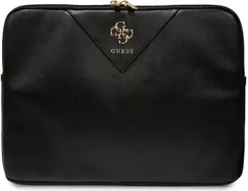 Mbështjellës për laptop Guess ZIP Leather Triangle, 16 inç, lëkurë ekologjike, e zezë