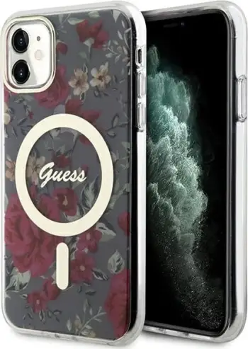 Mbështjellës Guess GUHMN61HCFWSA për iPhone 11/XR 6.1", MagSafe, lule, e gjelbër