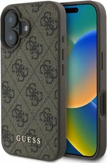 Mbështjellës Guess 4G Classic për iPhone 16, 6.1", Kafe