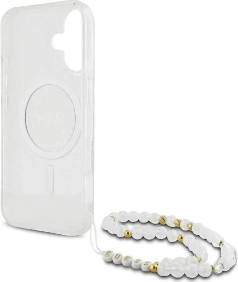 Mbështjellës Guess IML Glitter me rrip perlash MagSafe për iPhone 16, Transparent - 7