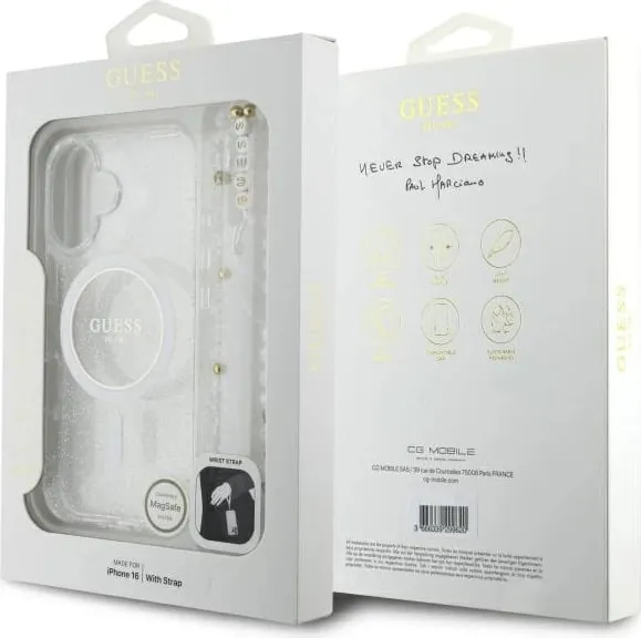 Mbështjellës Guess IML Glitter me rrip perlash MagSafe për iPhone 16, Transparent - 8