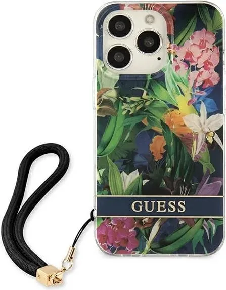 Mbështjellës Guess Flower Strap për iPhone 13 Pro Max 6.7", TPU, Blu me lule - 2