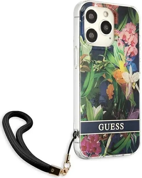 Mbështjellës Guess Flower Strap për iPhone 13 Pro Max 6.7", TPU, Blu me lule - 3