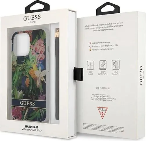 Mbështjellës Guess Flower Strap për iPhone 13 Pro Max 6.7", TPU, Blu me lule - 6