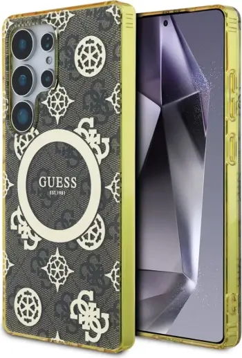 Mbështjellës Guess për Samsung Galaxy S25, MagSafe, Peony Pattern, Kafe