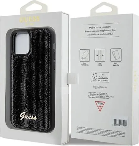 Mbështjellës Guess Sequin Script Metal për iPhone 12/12 Pro, i zi - 2
