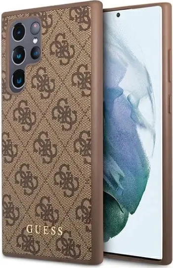 Mbështjellës Guess GUHCS22L4GMGBR për Samsung Galaxy S22 Ultra, hardcase, lëkurë sintetike, kafe