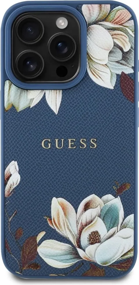 Mbështjellës Guess Grained Printed Flower Pattern MagSafe për iPhone 16, Blu - 2
