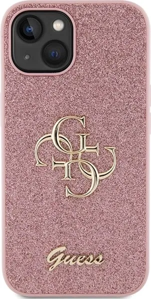 Mbështjellës Guess Glitter Script Big 4G për iPhone 15, Rozë - 2