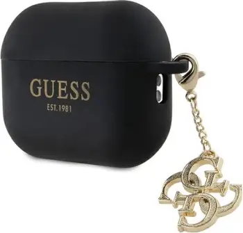 Mbështjellës Guess GUAP2LECG4K për AirPods Pro 2, silikon, i zi, me varëse dekorative
