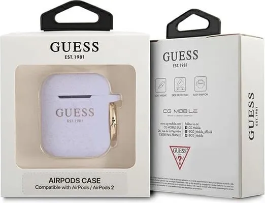 Mbështjellës Guess GUA2SGGEU për AirPods 1/2, silikon, vjollcë me shkëlqim - 3