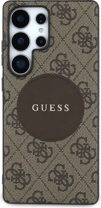 Mbështjellës Guess 4G Round Patch Classic Logo MagSafe për Samsung Galaxy S25, Kafe