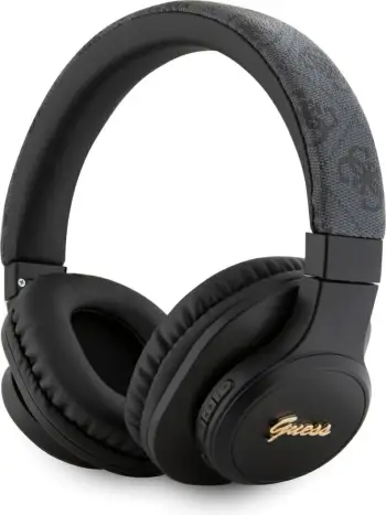 Kufje Guess Leather Tone On Tone Script 4G, Bluetooth 5.3, të zeza