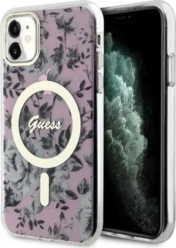 Mbulesë telefoni Guess GUHMN61HCFWSP për iPhone 11 XR, Flower MagSafe, e rozë