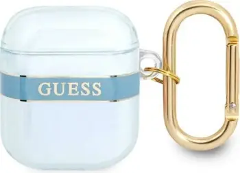 Mbështjellëse Guess Protective Case Strap Collection për AirPods, me varëse, blu