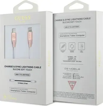 Kabllo karikimi Guess, USB-C në Lightning, 1.5m, Rozë