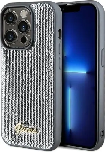 Mbështjellës Guess Sequin Script Metal për iPhone 14 Pro Max, vjollcë