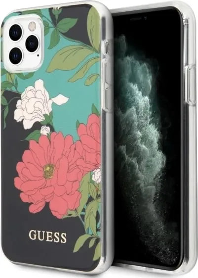 Mbështjellës Guess GUHCN65IMLFL01 për iPhone 11 Pro Max, Flower Collection, zi - 1