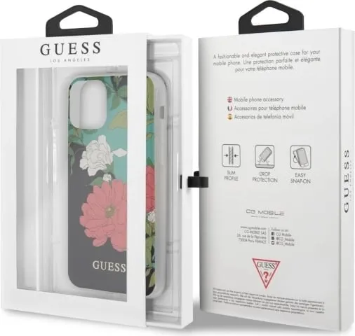 Mbështjellës Guess GUHCN65IMLFL01 për iPhone 11 Pro Max, Flower Collection, zi - 2