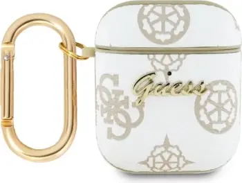 Mbështjellës Guess GUA2PG4GPH për AirPods 1/2, me karabinë, Bardhë