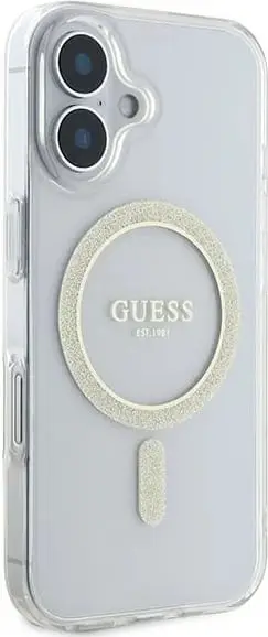 Mbështjellës Guess IML Glitter Circle MagSafe për iPhone 16 Pro 6.3", transparent