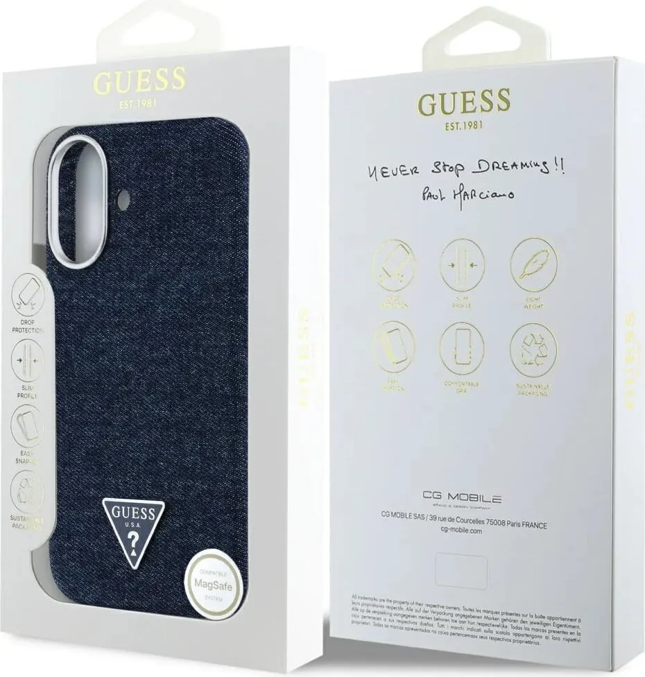 Mbështjellës Guess Denim Triangle Logo MagSafe për iPhone 16 Pro, Kaltër - 8