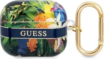 Etui mbrojtës Guess Flower Strap për AirPods 3, TPU, me rrip, blu