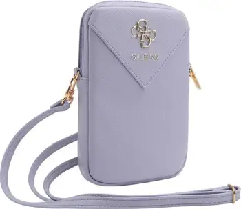 Mbështjellës Guess ZIP Leather Triangle 4G për celular, lëkurë eko, vjollcë