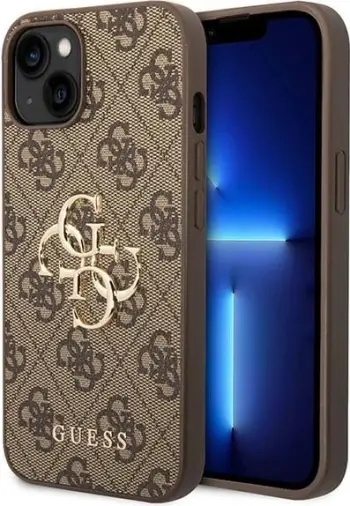 Mbështjellës Guess GUHCP15S4GMGBR për iPhone 15 6.1", 4G Big Metal Logo, Kafe