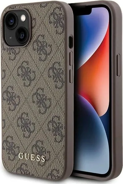 Mbështjellës Guess 4G Metal Gold Logo për iPhone 15 Pro, Kafe - 1