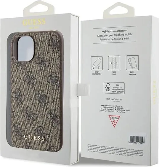 Mbështjellës Guess 4G Metal Gold Logo për iPhone 15 Pro, Kafe - 2